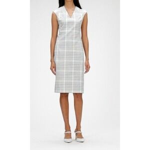 Banana Republic Plaid Blue White Bi Stretch Sheath Dress Sz 10 Career Workwear‎